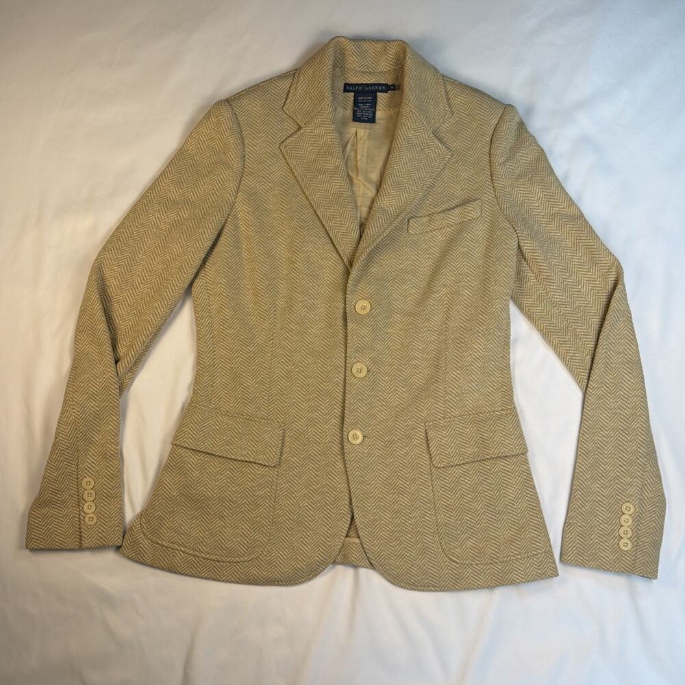 Ralph Lauren Blue Label Equestrian Herringbone Silk/Cotton Blend Blazer-Size 10